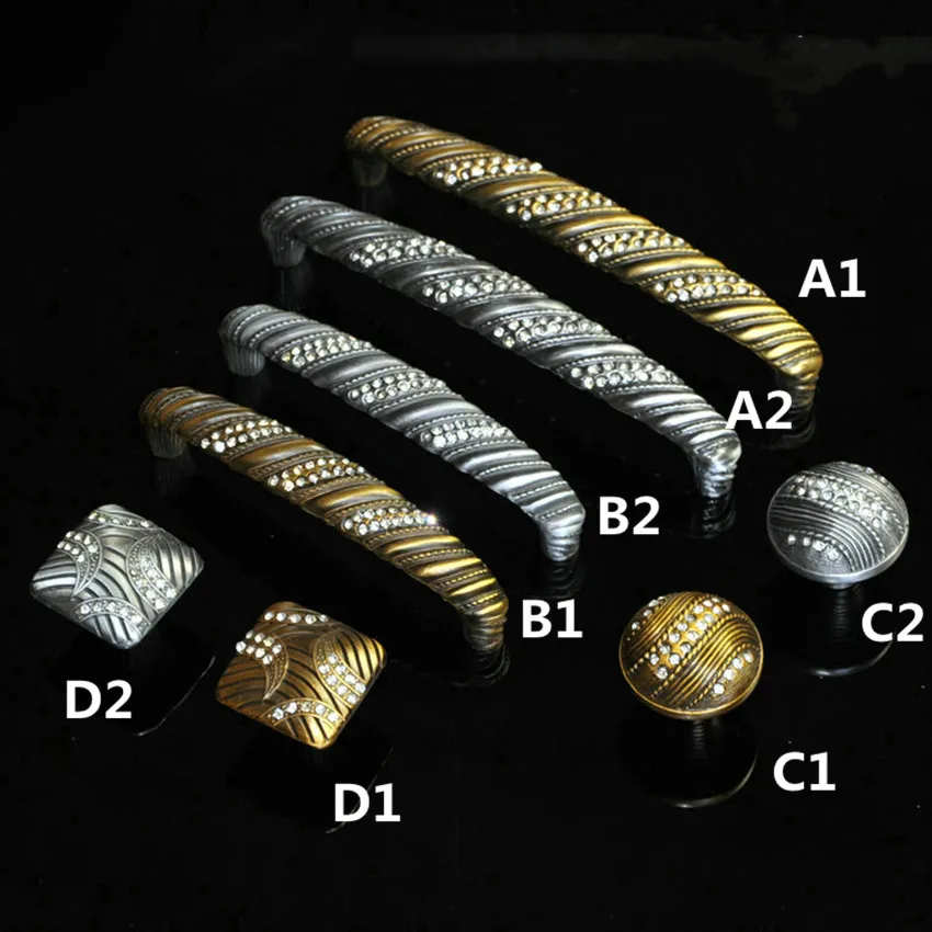 

96mm 128mm european creative fashion rhinestone furniture handle bronze / antique iron drawer cabinet dresser pulls knobs glass