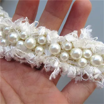 

2 Yard Ivory Nylon Pear Beaded Lace Trim Ribbon Applique Sewing Craft Crochet Fabric Edging Trimmings Vintage Wedding Dress