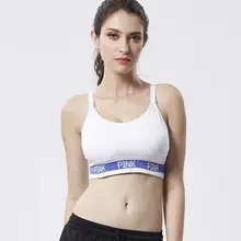 Розовый с принтом букв Регулируемый ударопрочный пуш-ап спортивный бюстгальтер для фитнеса Топ женский круп Топ Для женщин бюстгальтер для йоги для тренажерный зал