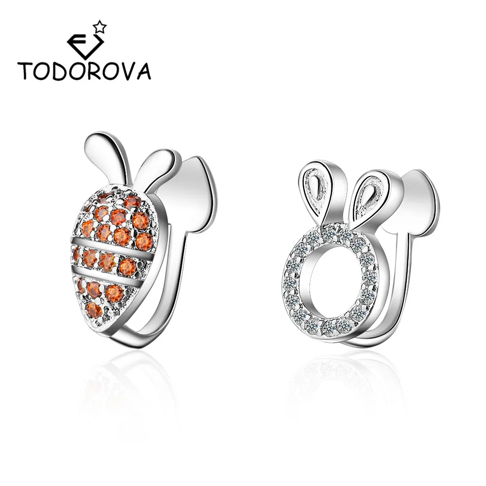 Todorova Lovely Carrot Rabbit Asymmetric Ear Cuff Clip on Earrings for Women Without Piercing Earing Zircon Jewelry