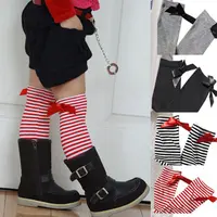 Girls Knee High Socks with Bow Kids Boot Socks Stripe Cute Princess Long Socks for School Baby Solid Color Leg Warmer Brand 1