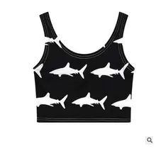 2016 Female Tops Clothings Summer Women Sexy Harajuku Fish Painted Short Slim Stretchy Cheap White And Black Camisole Tops J1597