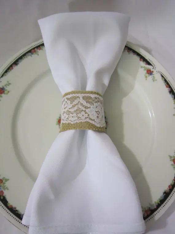 

Burlap and Lace Napkin Rings, Rustic Wedding Napkin Holder, Serviette Holders Country Event Decoration Table Setting