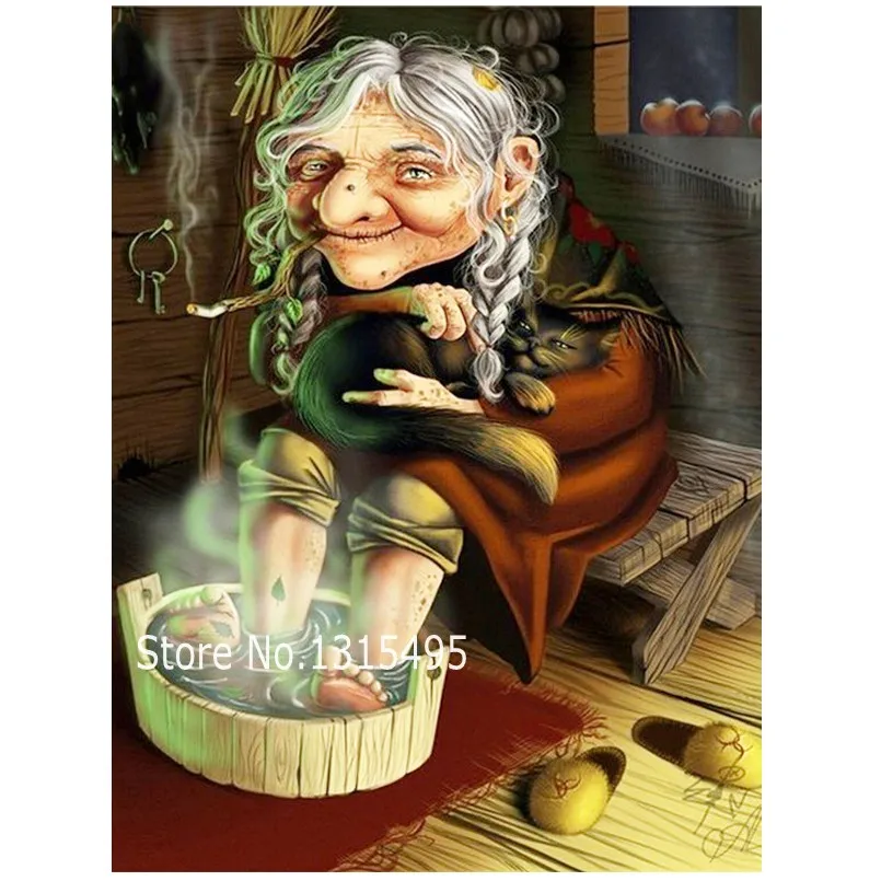 The old witch diamond art counting cross embroidery painting picture