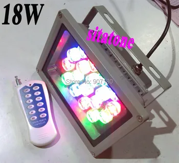 

80 meter distance remote control RGB 18W LED Flood light,AC85-265V,3 years warranty,18*1W led flood light