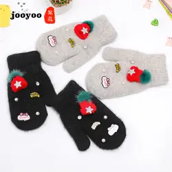 Мода Мультфильм Детская ручной работы Малый шляпа жемчуг аппликация на сумку теплые перчатки из кашемира толстые перчатки Jooyoo
