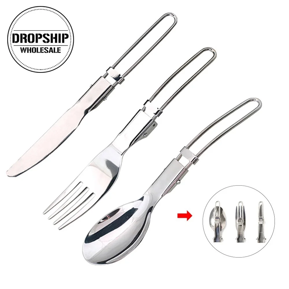 

Free Shipping Folding Cutlery Stainless Steel Cookware Foldable Knife Fork Spoon Camping Tableware Multi Outdoor Picnic Utensils