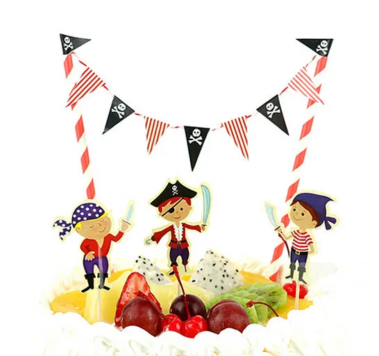 1 комплект для маленьких мальчиков, детские товары для дня рождения, креативные пиратские украшения для торта, флага, гирлянды, украшения торта