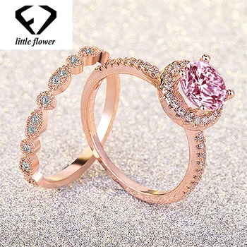 

14K Rose Gold Diamond Jewelry Ring Set for Female Anillos De Bizuteria Gemstone Peridot Diamond Engagement Ring Set Jewelry Band
