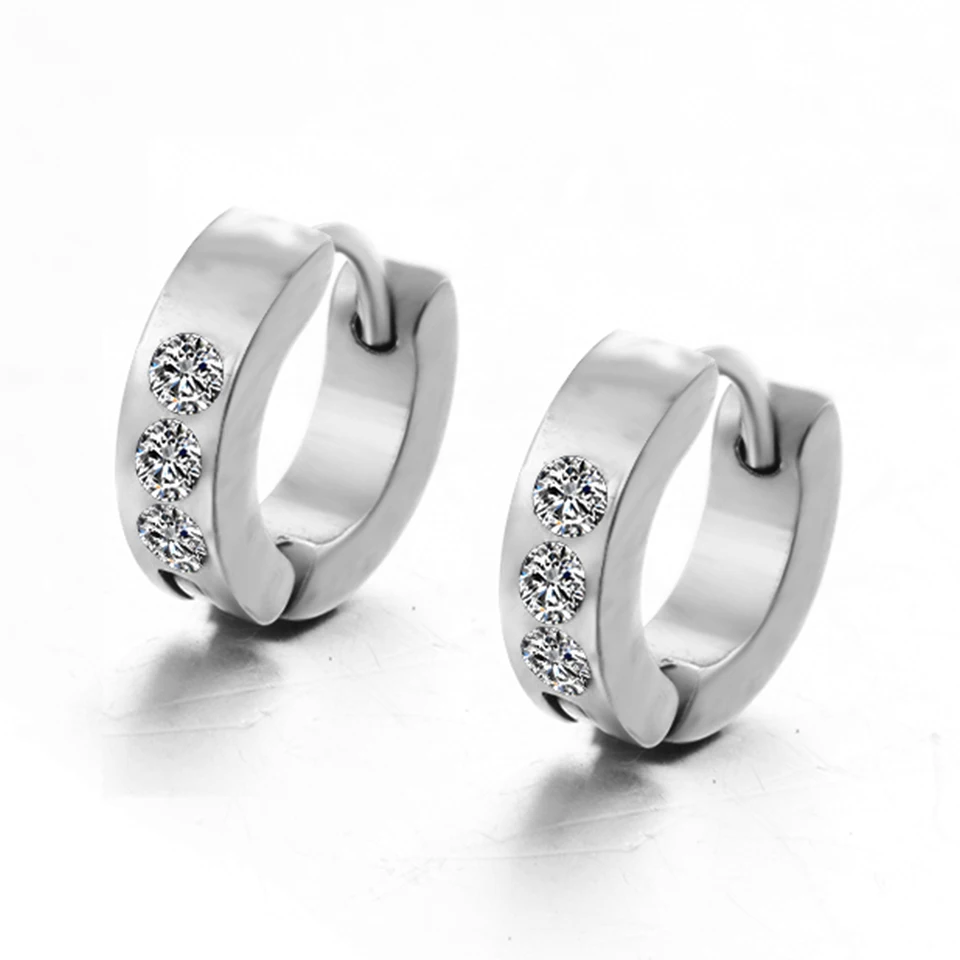 

Fashion new zircon hoop earrings for women men Punk 3color stainless steel small ear hoops Charm round circle mini hoops jewelry