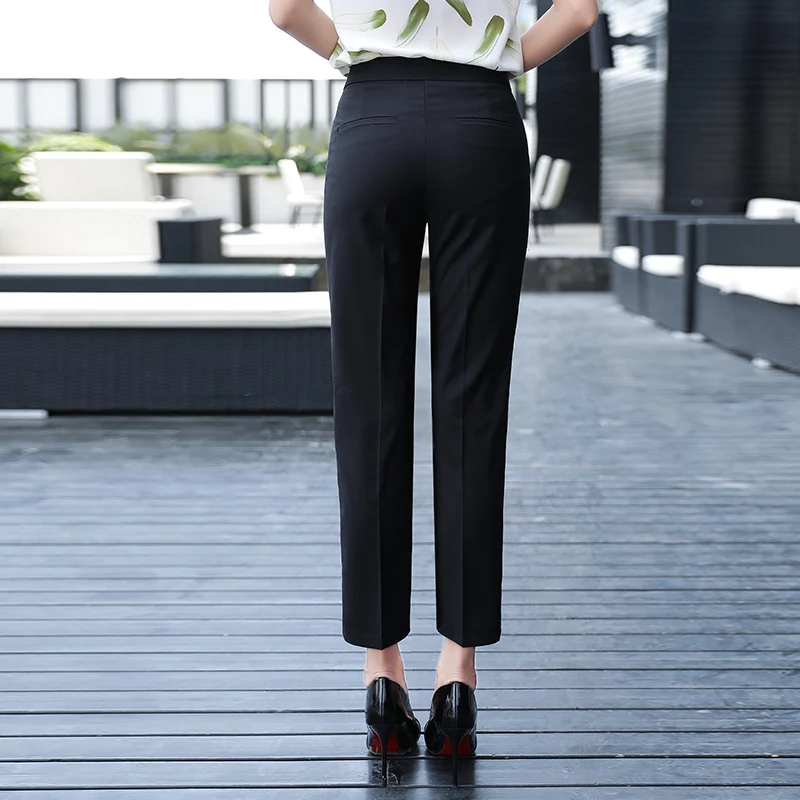 Однотонные повседневные женские брюки-карандаш с высокой талией, Брюки с карманами для работы, деловые брюки, женские брюки