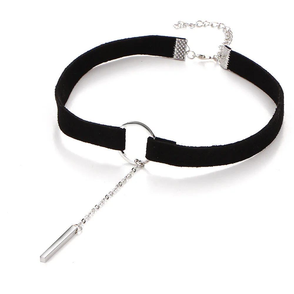 Black Leather Choker Necklaces Women Tassel Necklace Velvet Chain Silver Gold Color Circle