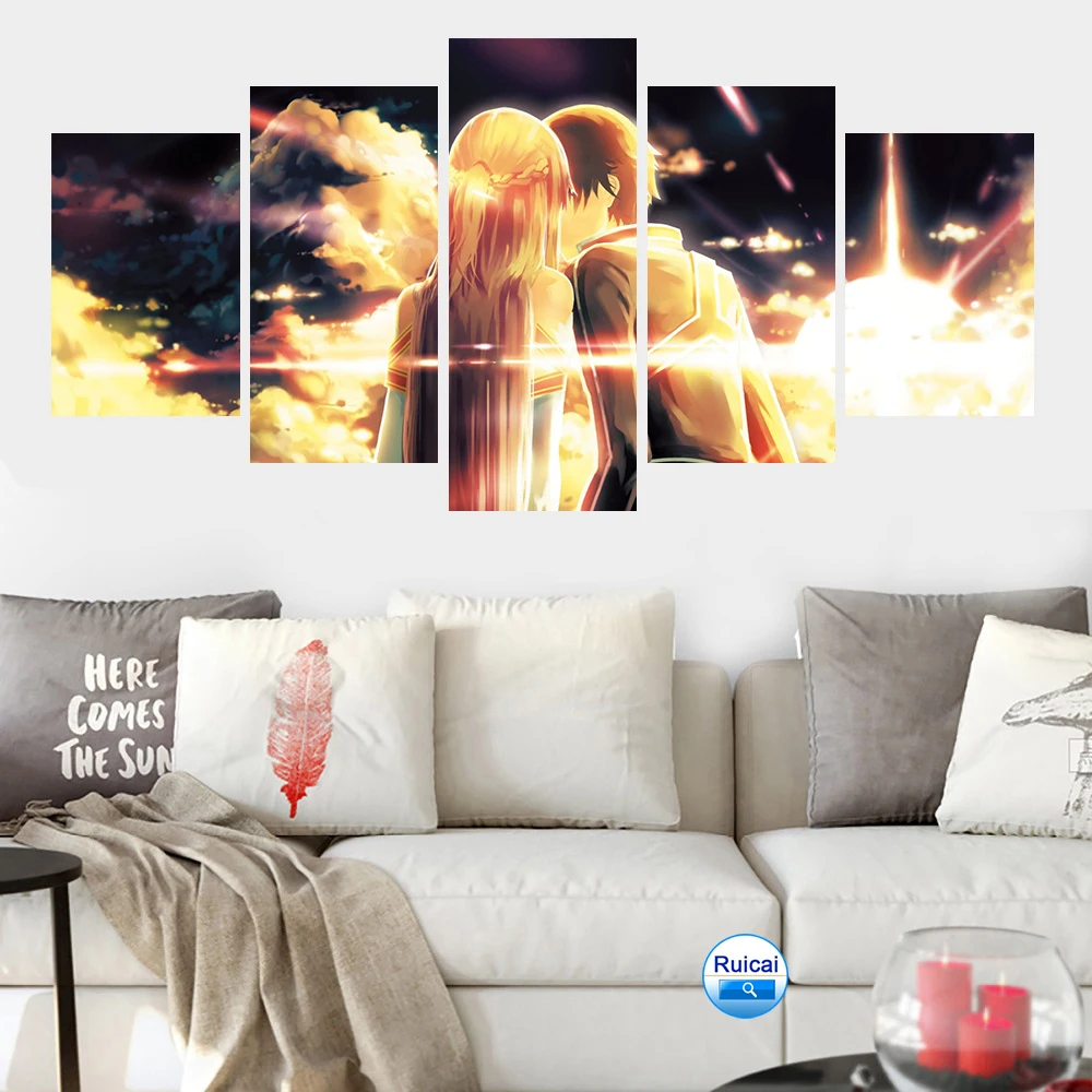 

5 Panel Anime Sword Art Online Canvas Painting Decoration Poster Wall Art Frame HD Print Modular Picture for Children Room