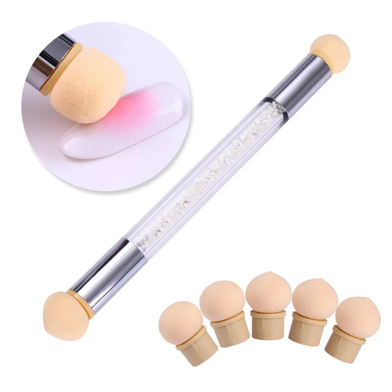 

Double-ended Gradient Shading Pen Dotting Brush + 5Pcs Sharp Round Replaceable Sponge Heads Shade Maker Manicure Nail Art Tool