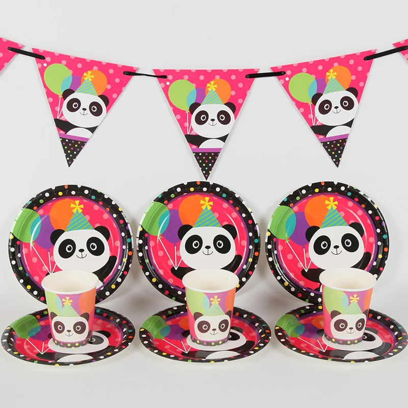 32 шт./партия, Одноразовые комплекты посуды с рисунком панды, вечерние украшения для детей, вечерние принадлежности для дня рождения