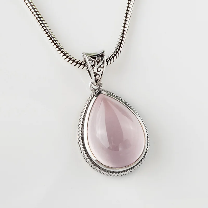 

Long Baolong authentic 925 Sterling Silver Silver Pendant pendant natural Hibiscus stone powder Ms. retro atmosphere