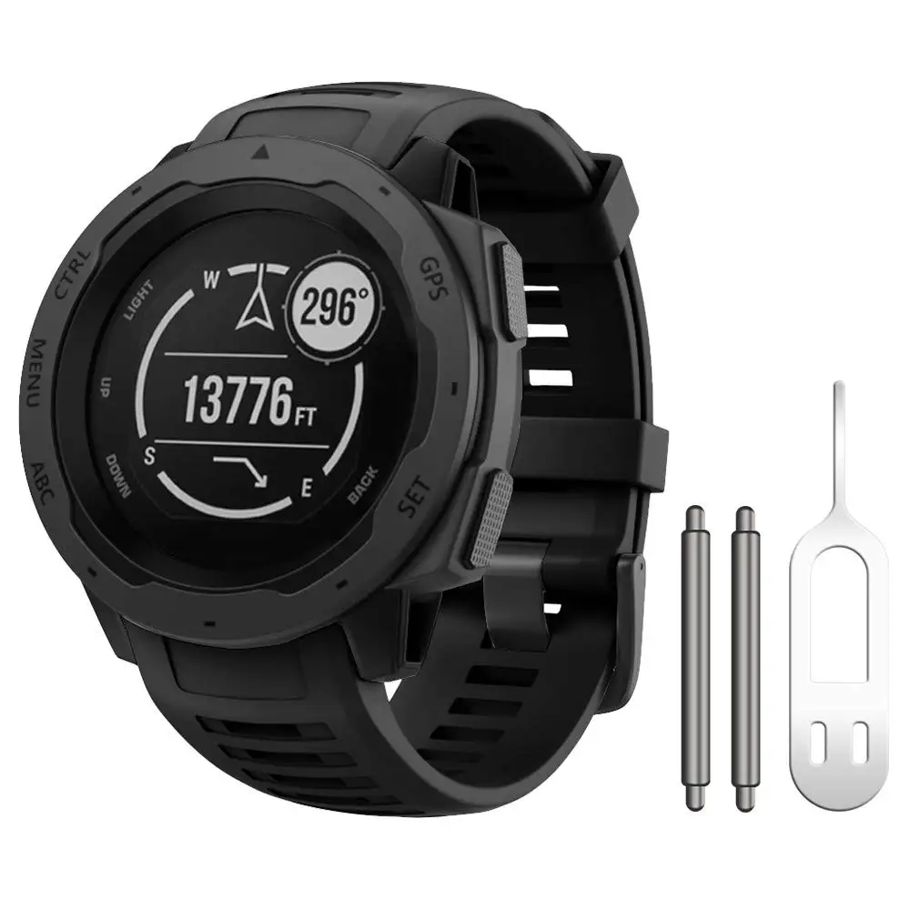 GXV мягкий силиконовый сменный ремешок для часов Quick Release ремешок для Garmin Instinct с адаптером инструменты - Цвет: Black