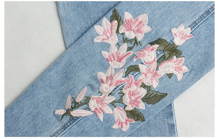 Europe and the United States 2018 spring new fashion embroidery Slim jeans female high waist thin hip embroidered pants (12)
