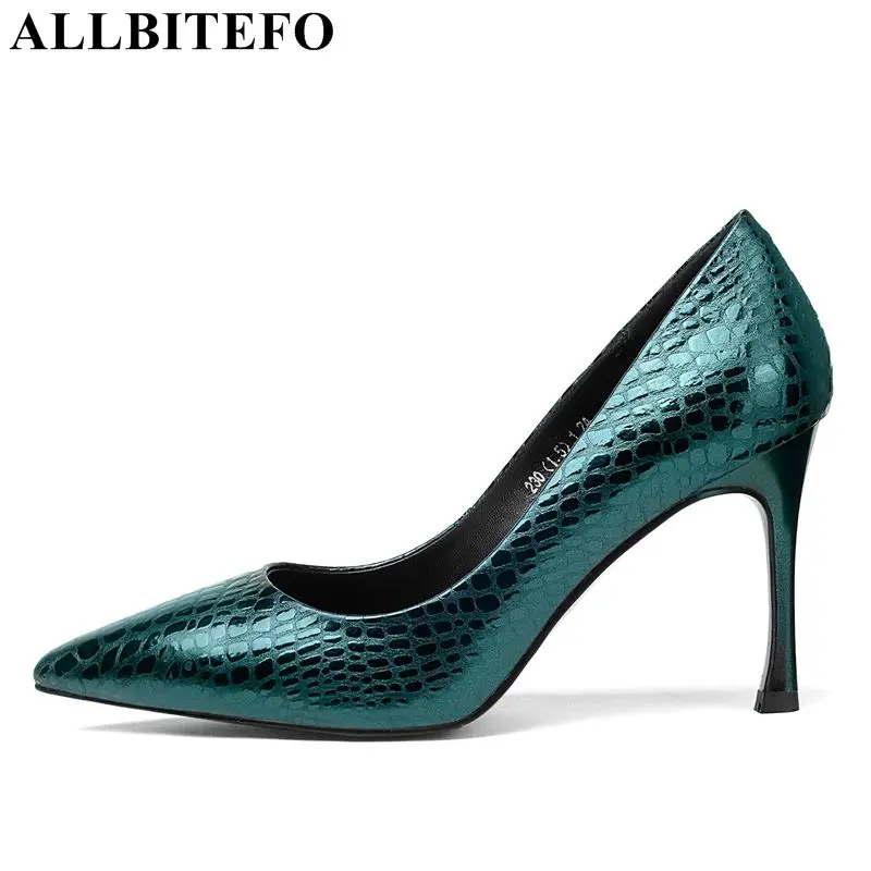 

ALLBITEFO high quality natural genuine leather women high heel shoes pointed toe fashion sexy comfortable women heels shoes