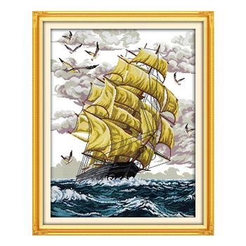 

Joy Sunday crossstitch Sailing ship(2) scenic scenery DMC14CT11CTcottonfabric livingroom restaurant hotel painting wholesale