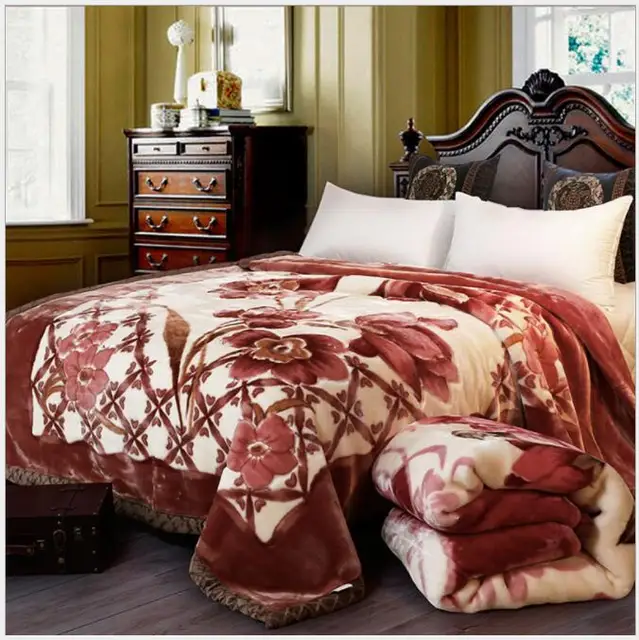 Super Soft Raschel Blanket Animal Cow Skin Flower Print Double Layer Queen King Size Double Bed