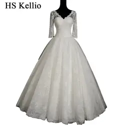HS кельлио элегантное кружевное свадебное платье с длинными рукавами Vestido De Novia Vneck свадебное платье принцессы 2019
