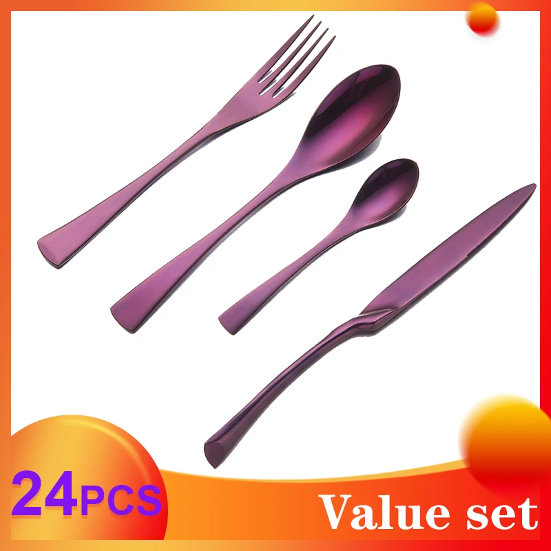 

Spklifey Dinnerware Set 24Pcs Fork Spoon 304 Stainless Steel Black Cutlery Set Knife Fork Set Tableware Silverware DropShipping