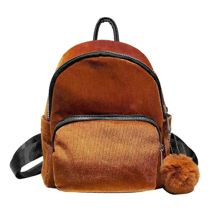 

Corduroy Softback Female Mini Velvet Female Solid Color Wild Hair Ball Simple Solid Color Wild Backpack Women Backpack Soft