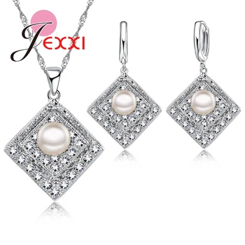

Dazzling Crystal Squire Pearl Clear CZ Crystal Cubic Zirconia 925 Sterling Silver ColorJewelry Necklace Earrings Jewelry Sets