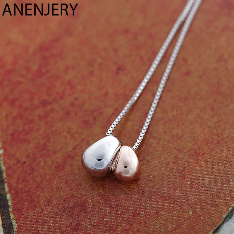 

ANENJERY Simple Water Drop Necklace For Women 925 Sterling Silver Necklaces Chain Choker Gift S-N366