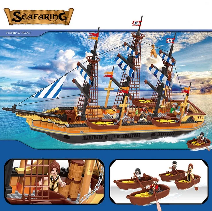 AUSINI 857 шт. большой пиратский корабль строительные блоки наборы большие рыболовные сосуды детские развивающие кирпичи игрушки brinquedos 27806