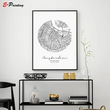 Póster circular de la ciudad de Amsterdam, pintura en lienzo, impresión moderna, póster, arte de pared, sala de estar, decoración del hogar, estilo nórdico, póster, imagen