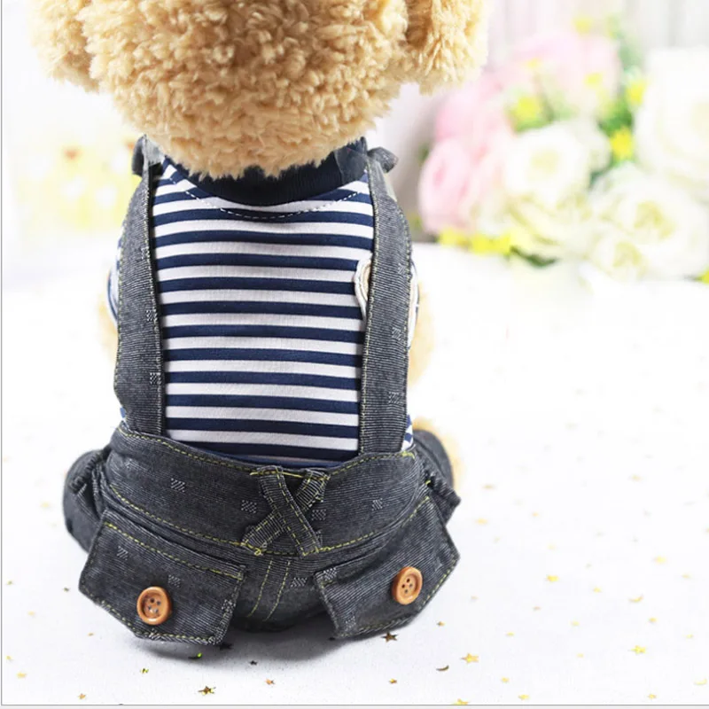 New Dog Clothes Pet Products Puppy Cat Costumes Lattice Four Legs With Jeans Onesies Jacket Spring Summer Autumn Wear - Цвет: Серый