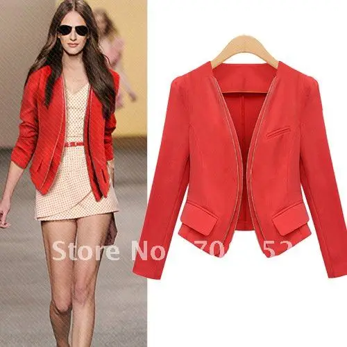 Hot Trendy False double zipper suit Solid Blazers women's