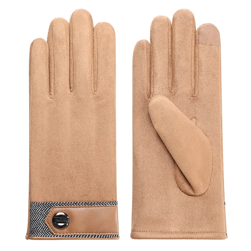 Мужские перчатки из натуральной кожи замшевые мужские перчатки зимние ветрозащитные варежки теплые с сенсорным экраном модные бархатные рукавички Luva B9746 - Цвет: Brown