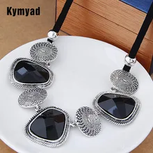 Kymyad Vintage Choker Statement Necklace Women Bijoux Rope Chain Resin Geometric Necklaces Pendants Big Chunky Necklaces