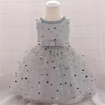 

Newborn age baby baby dress infant bead princess dress embroidery wave point bow sleeveless mesh wash dress