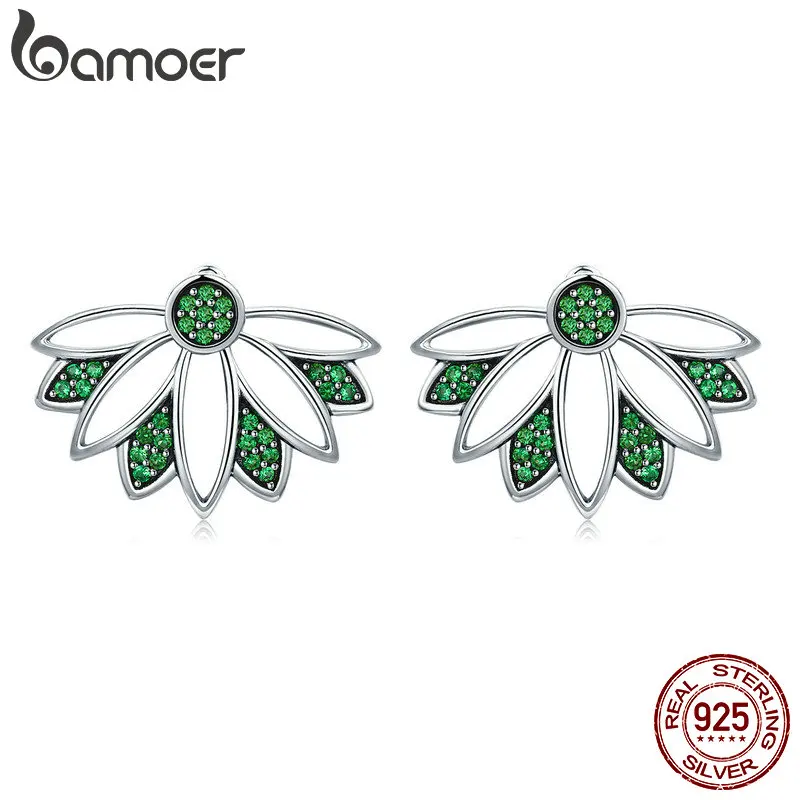 BAMOER Real 100% 925 Sterling Silver Tree of Life Leaves Green CZ Stud Earrings for Women Sterling Silver Jewelry S925 SCE334 BAMOER Real 100% 925 Sterling Silver Tree of Life Leaves Green CZ Stud Earrings for Women Sterling Silver Jewelry S925 SCE334