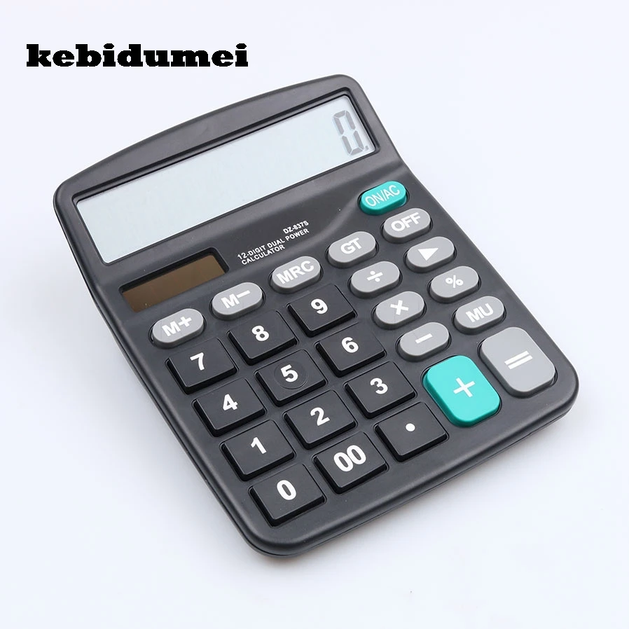 

kebidumei Portable Office Commercial Tool Battery or Solar 2 in 1 Powered 12 Digit Big Button Electronic Calculator