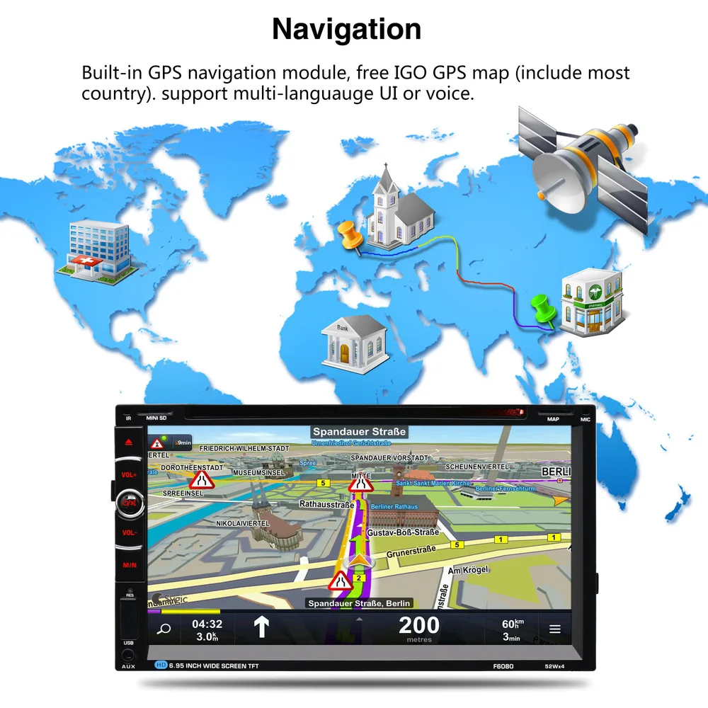Автомагнитола с 7 дюймовым сенсорным экраном стереозвук VCD DVD плеер GPS навигация