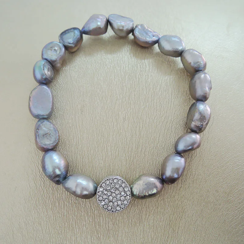 

100% nature freshwater pearl bracelet with nice crystal accessory .nice hanger,baroque pearl bracelet . gray pearl bracelet