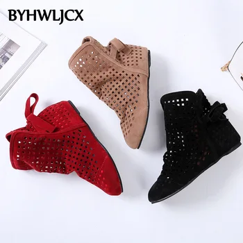 

New 2019 hot summer women's boots high quality rubber soles suede upper women's breathable high uppers botas mujer