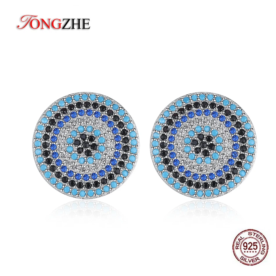 TONGZHE Lucky Турецкий Дурной глаз женские серьги из стерлингового серебра 925 пробы большой Буле камень кристалл серьги гвоздики модные украшения