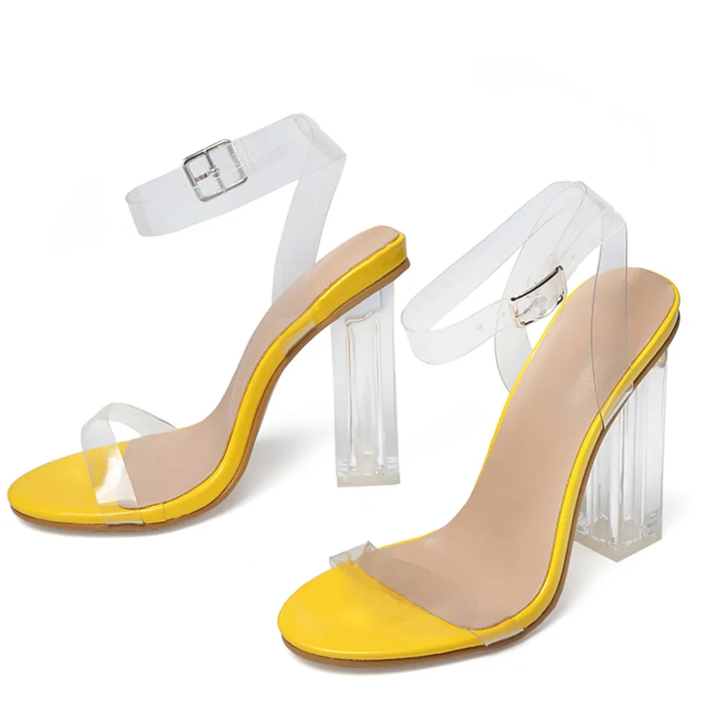 

New Summer Women Super High Heeled Buckle Strap PVC Peep Toe Transparent Sandals Shoes Without Platforms Comfortable May 30