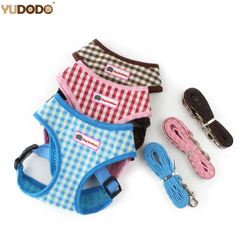 

Outdoor Plaid Pattern Pet Dog Harness Leash Set Breathable Mesh Adjustable Chest Strap Puppy Cat Reflective Vest Harnesses