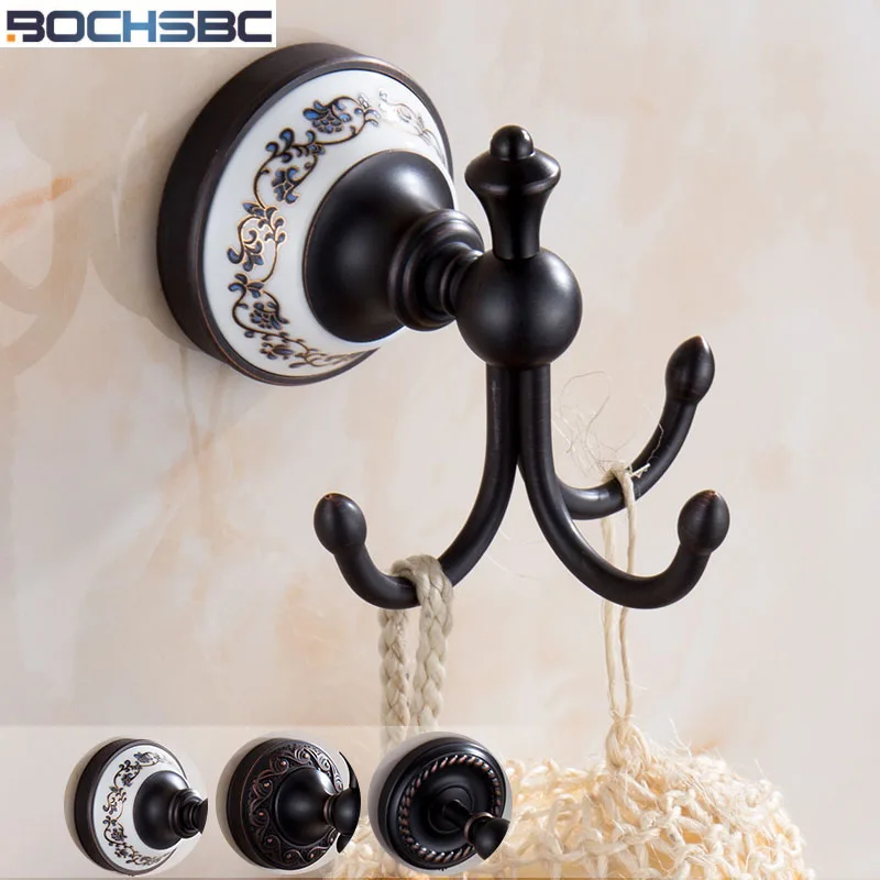 Black Copper Robe Hook Bronze Hook Bathroom Wall Door Towel Coat