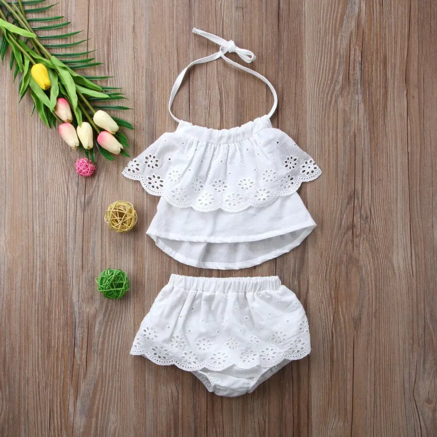 

Toddler / Baby Girls Lace Halter Tops + Shorts 2pcs Set