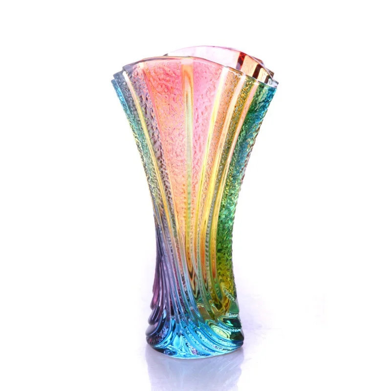 Crystal Glass Fan Shape Flower Vase Decorative Household Coloured Glaze