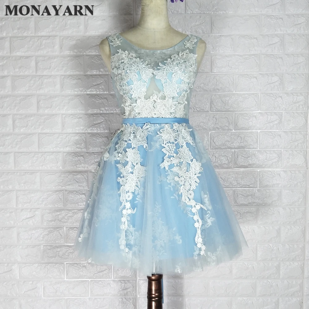 Bridesmaid dress elegant light blue chiffon white decals wedding activity short bridesmaid dress 2017 Bridesmaid dress elegant light blue chiffon white decals wedding activity short bridesmaid dress 2017