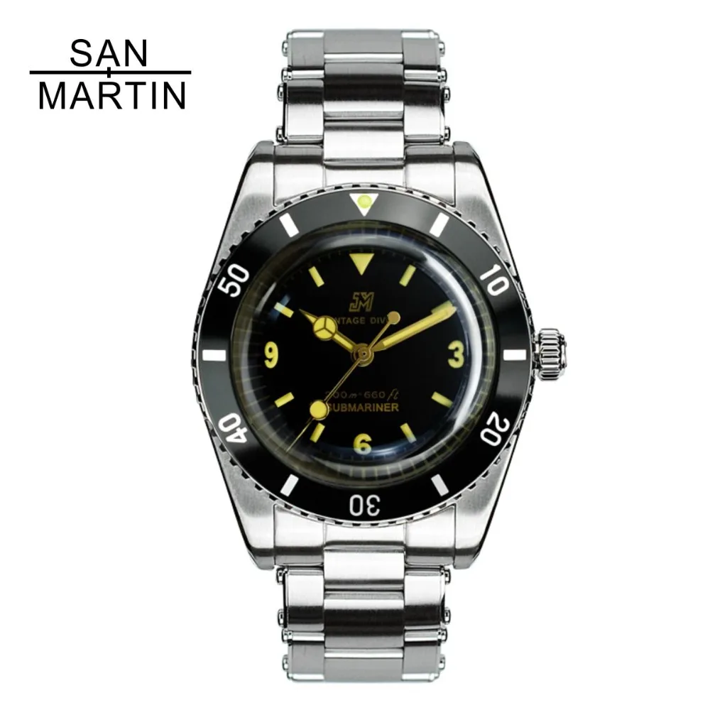 

San Martin Men Vintage Watch Automatic Diving Watch Stainlss Steel Watch 200m Water Resistant Swiss ETA 2824_2 Movement